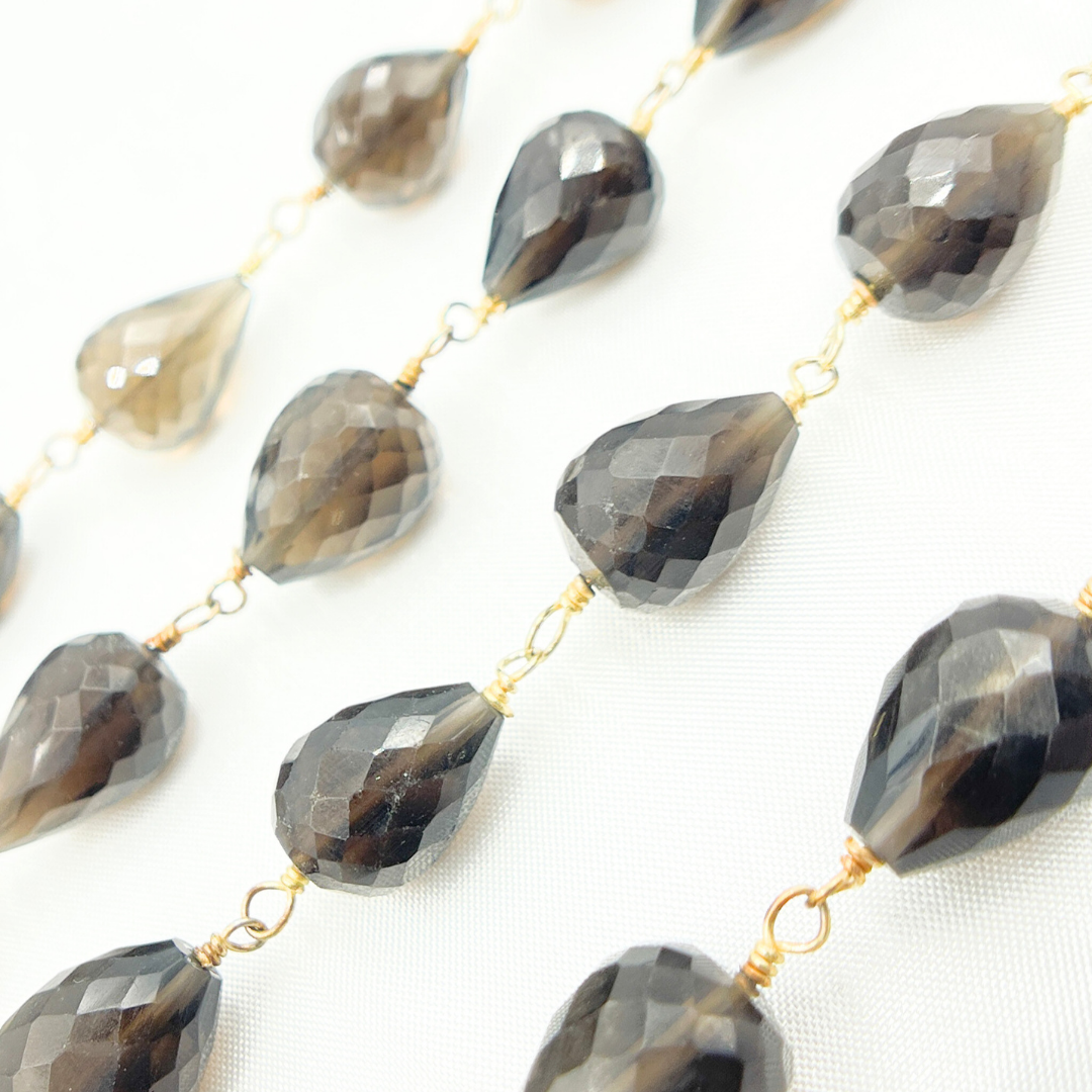 Smoky Quartz Pear Shape Gold Plated 925 Sterling Silver Wire Chain