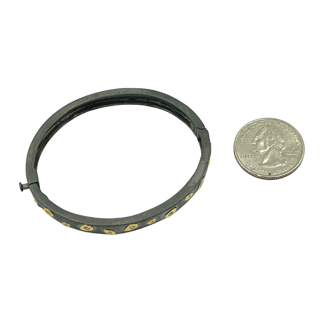 Black Rhodium Sterling Silver With Gold Pave Diamond Bangle