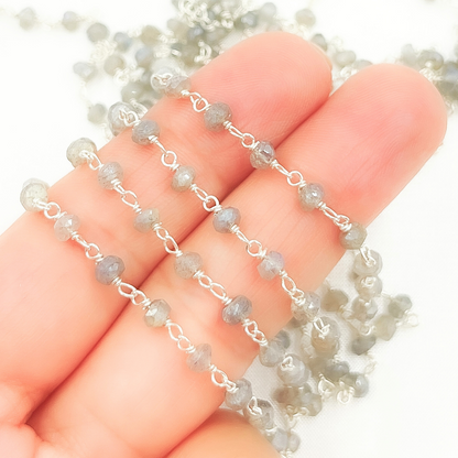Coated Labradorite 925 Sterling Silver Wire Chain