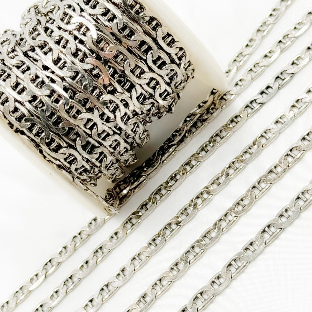 Oxidized 925 Sterling Silver Flat Marina Chain. Y78OX