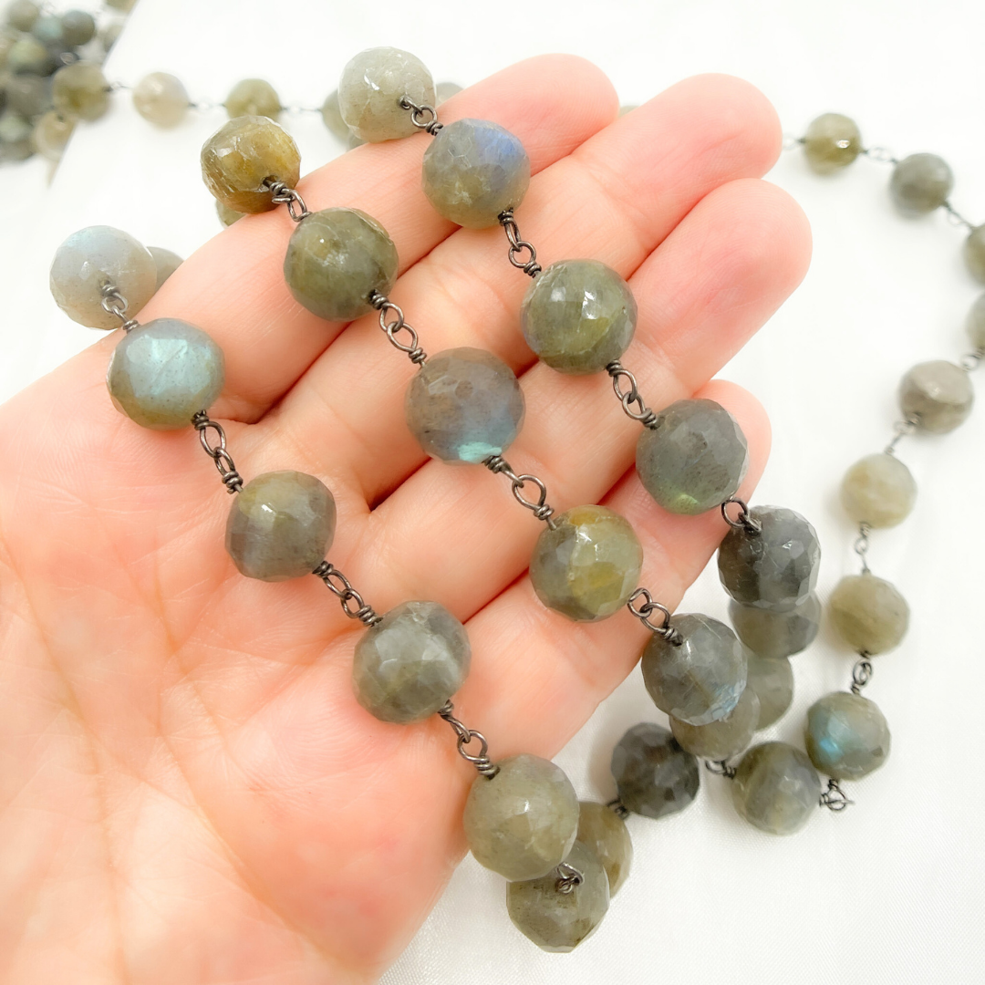 Coated Labradorite Round Shape Oxidized Wire Chain. CLB57