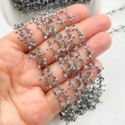 White Topaz Cluster Dangle Oxidized Wire Chain.
