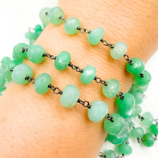 Chrysoprase Rondel Shape Oxidized Wire Chain