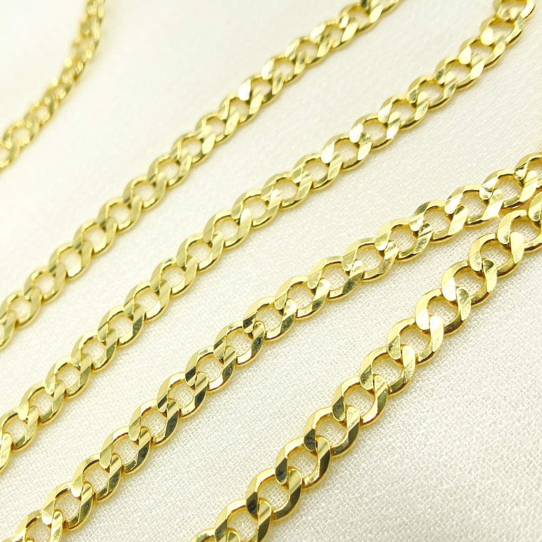 14K Solid Yellow Gold Flat Curb Chain by Foot. 100R13FG1T2A9L001byFt