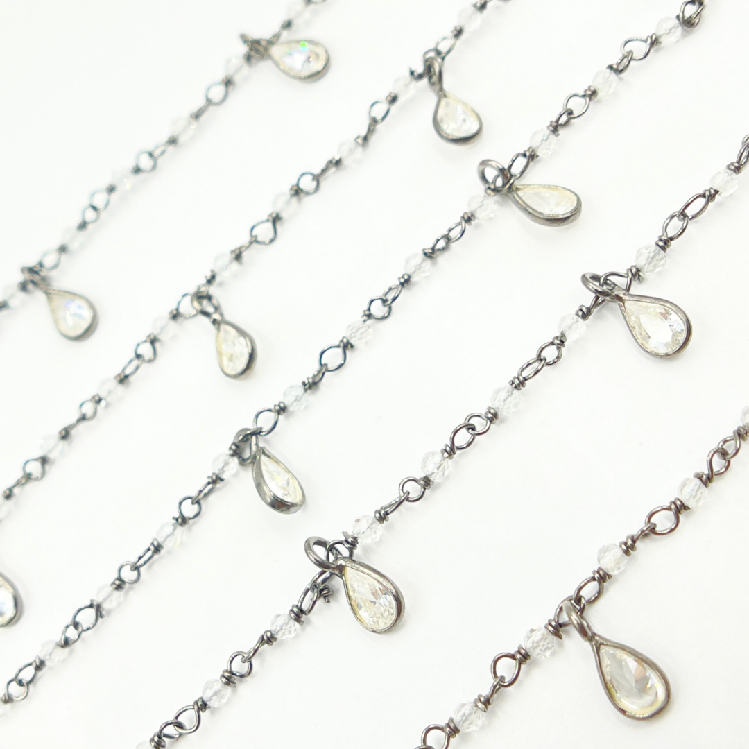 White Topaz & CZ Dangle Oxidized Wire Chain