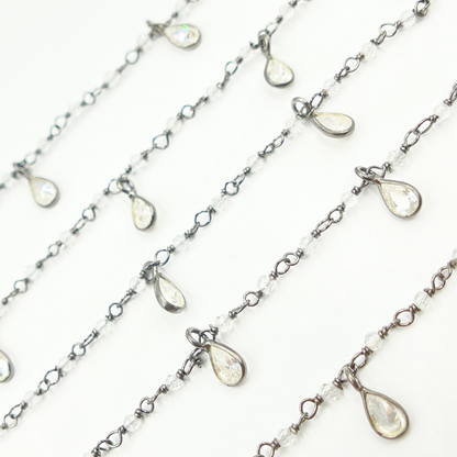 White Topaz & CZ Dangle Oxidized Wire Chain