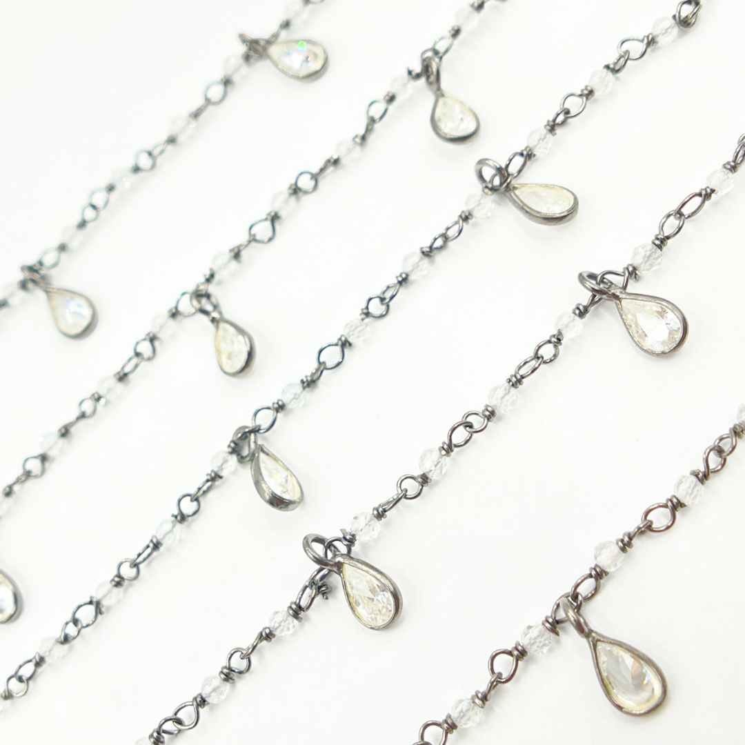 White Topaz & CZ Dangle Oxidized Wire Chain. TOP10