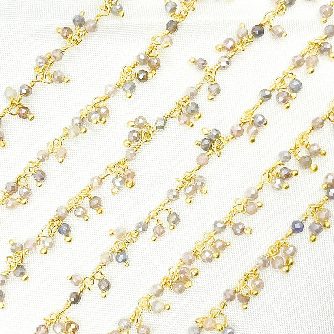 Coated Multi Moonstone Cluster Dangle Gold Plated Wire Chain.