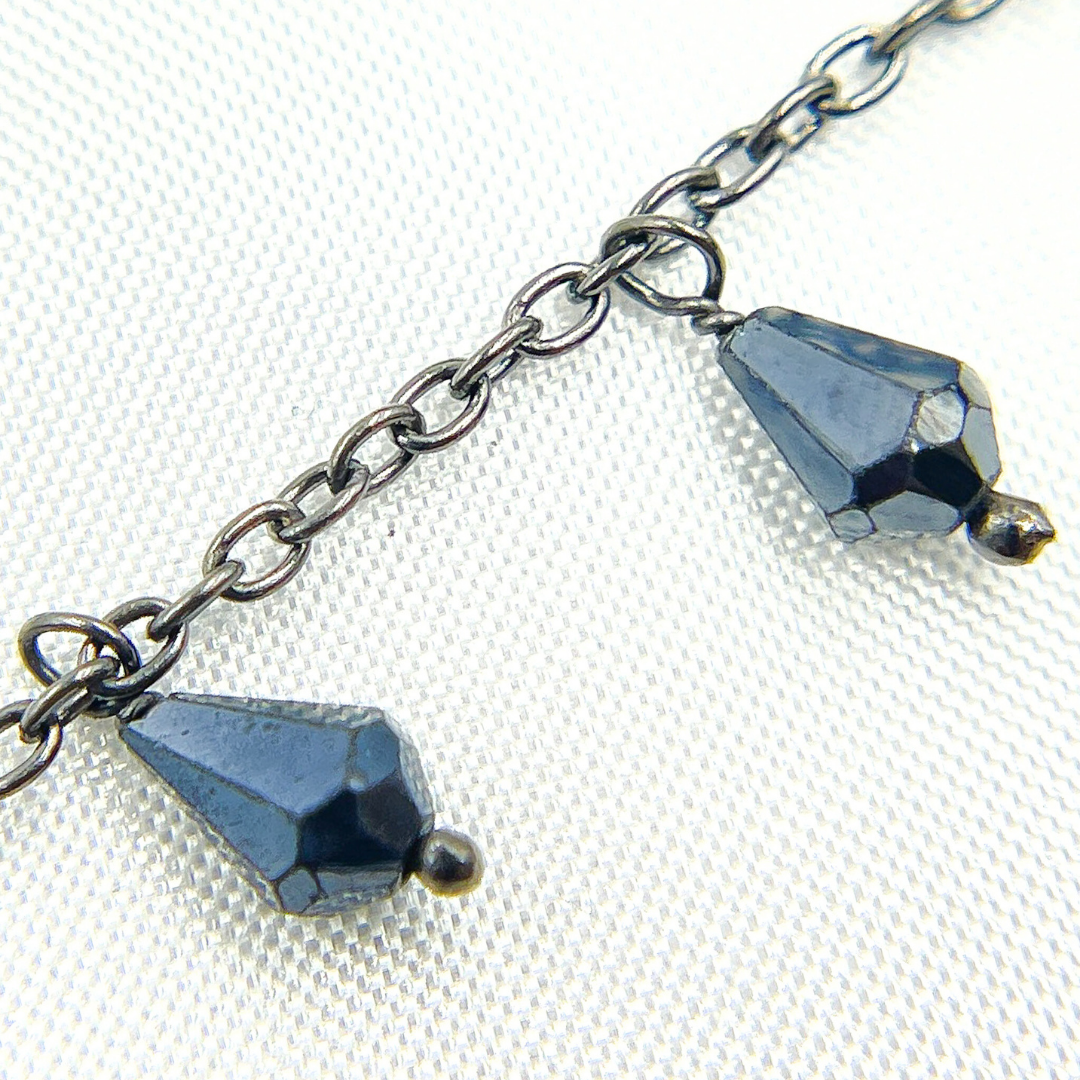 Coated Black Spinel Drop Dangle Oxidized Wire Chain