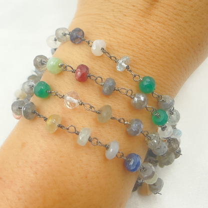 Multi Gemstone Oxidized Wire Chain