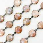 Load image into Gallery viewer, Coated Peach Moonstone Round Shape Bezel Oxidized Wire Chain. CMS111
