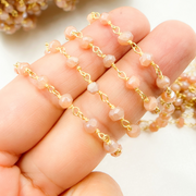 Coated Peach Moonstone Gold Plated Wire Chain