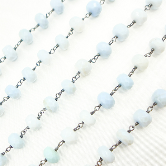 Blue Opal Rondel Oxidized Wire Chain