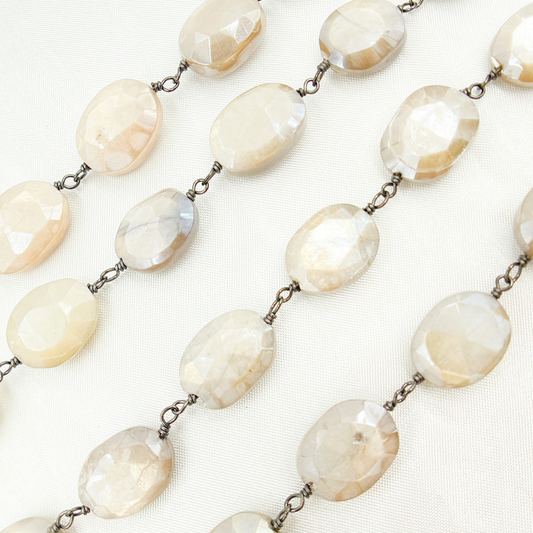 Created White Opal Oval Shape Oxidized Wire Chain