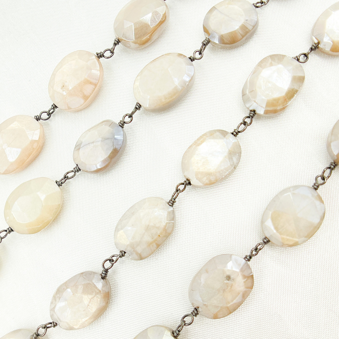 Created White Opal Oval Shape Oxidized Wire Chain. CRO2