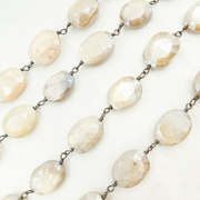 Created White Opal Oval Shape Oxidized Wire Chain