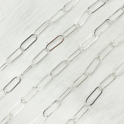 925 Sterling Silver Paperclip Flat Link Chain. 