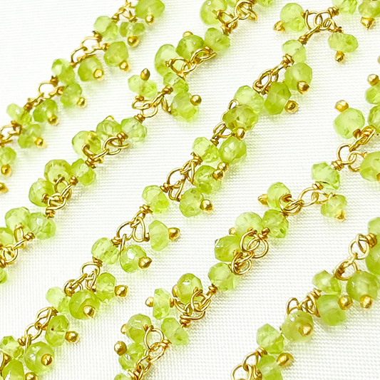 Peridot Cluster Dangle Gold Plated Wire Chain