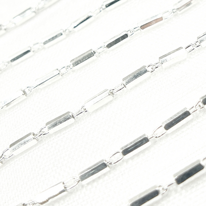 925 Sterling Silver Diamond Cut Bar Link Chain