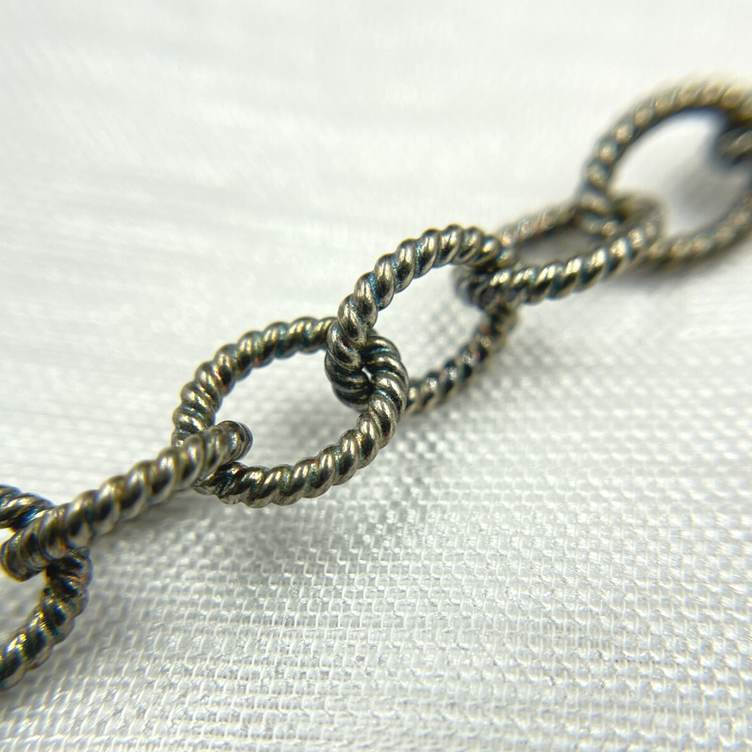Oxidized Sterling Silver Twisted Round Link Chain