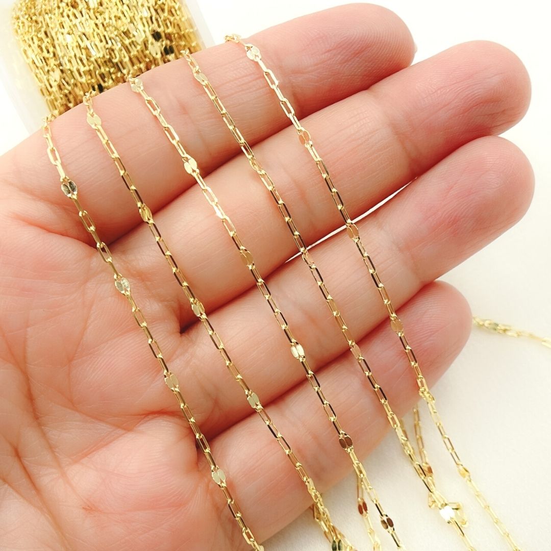 14K Solid Gold Diamond Cut Paperclip & Marina Mirror Link Chain
