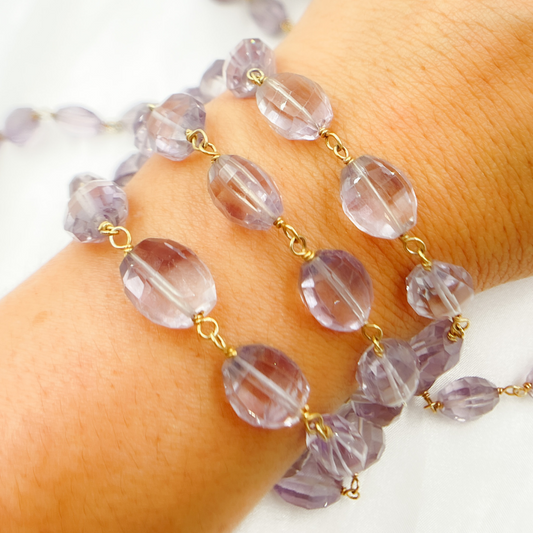 Pink Amethyst Oval Gold Plated Wire Chain