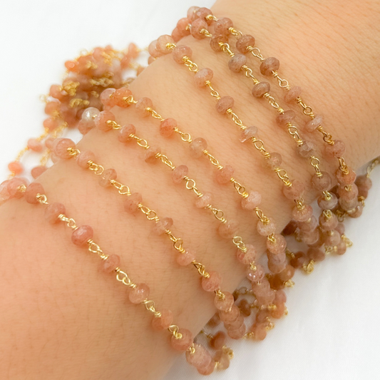 Sunstone Smooth Gold Plated 925 Sterling Silver Wire Chain