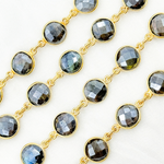 Load image into Gallery viewer, Coated Labradorite Round Shape Bezel Gold Plated Wire Chain. LAB113
