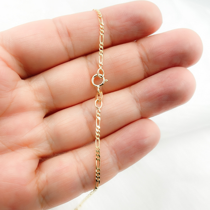 14K Solid Gold Flat Figaro Chain