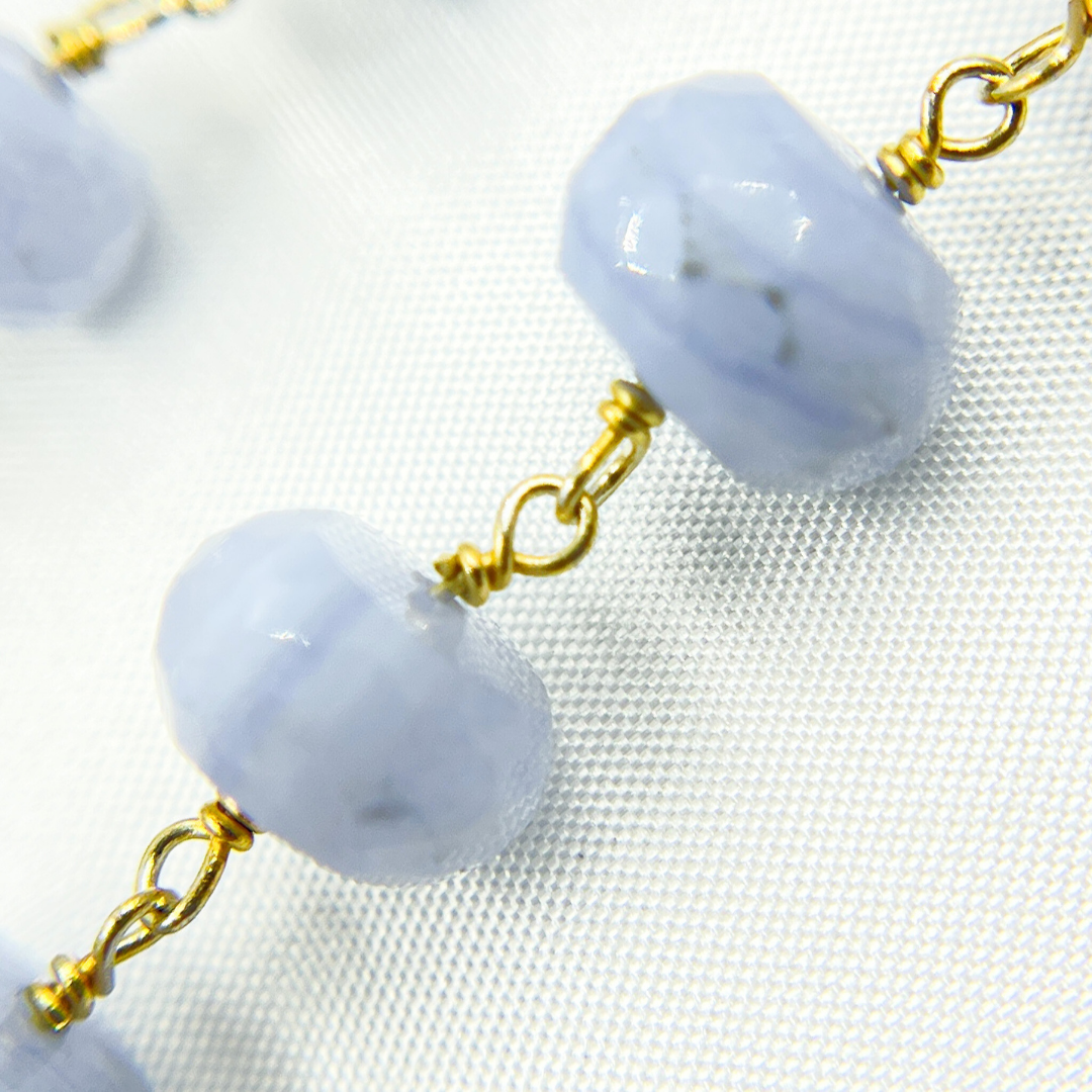 Blue Lace Agate Gold Plated Wire Chain.