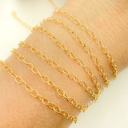 14K Gold Filled Textured Oval Link Chain. 