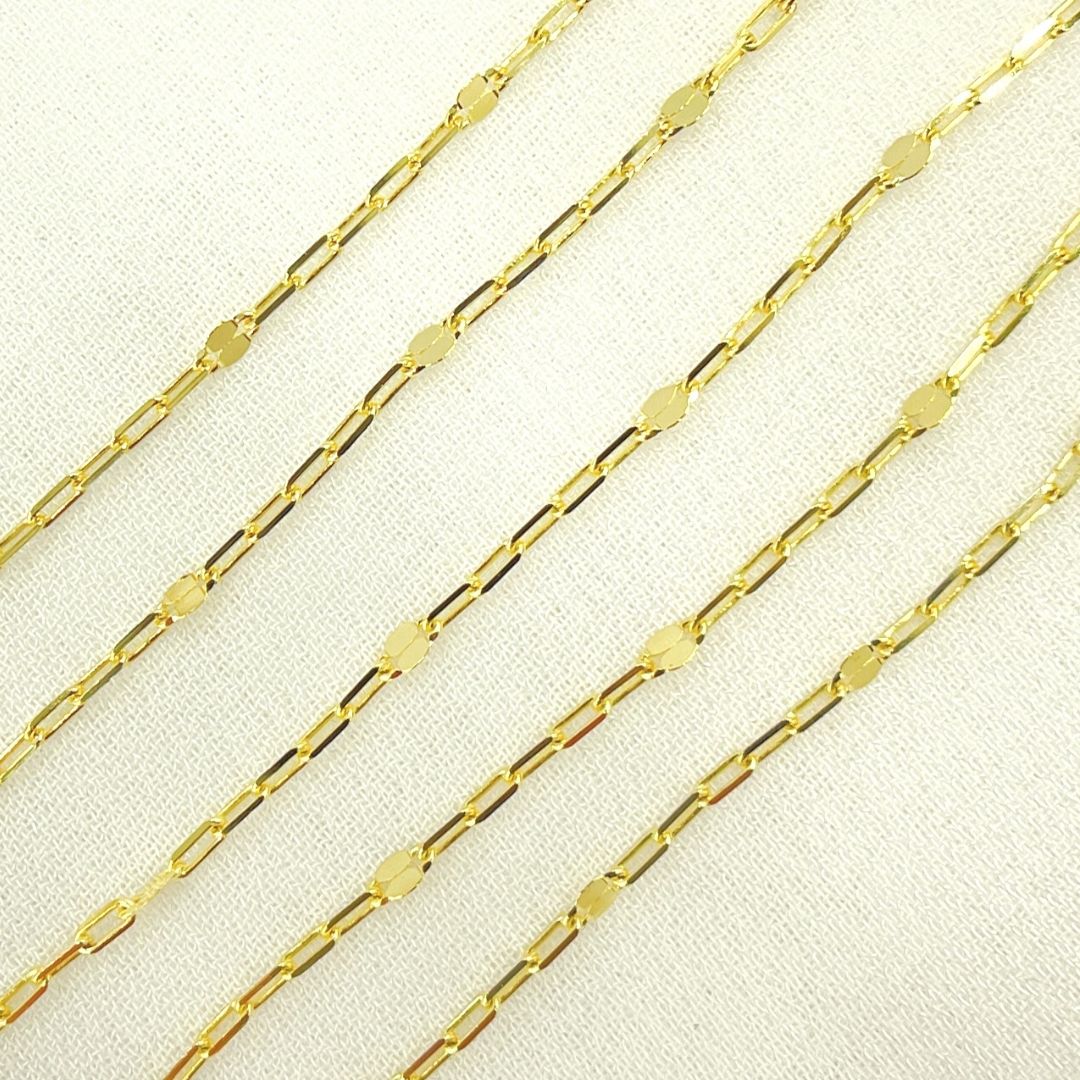 14K Solid Gold Diamond Cut Paperclip & Marina Mirror Link Chain