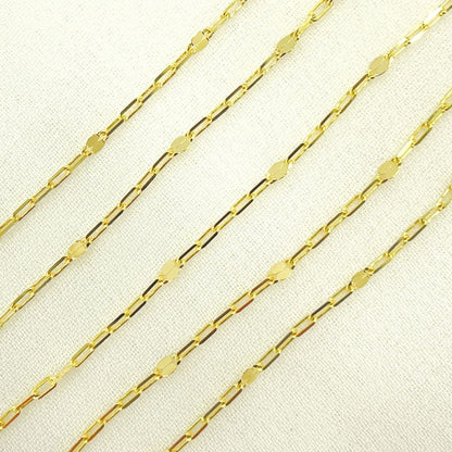 14K Solid Gold Diamond Cut Paperclip & Marina Mirror Link Chain