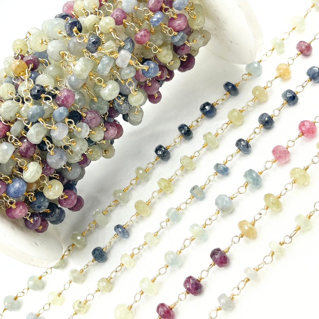 Multi Sapphire Ombre Gold Plated Wire Chain