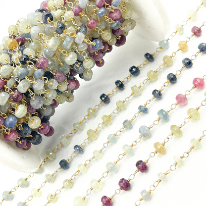 Multi Sapphire Ombre Gold Plated Wire Chain