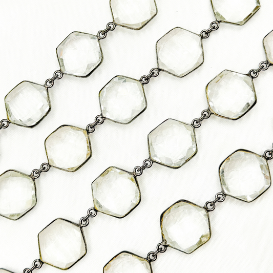 Crystal Hexagon Shape Bezel Oxidized Wire Chain