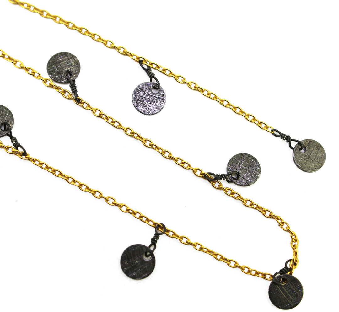 925 Sterling Silver Gold Plated & Black Rhodium Disk Chain