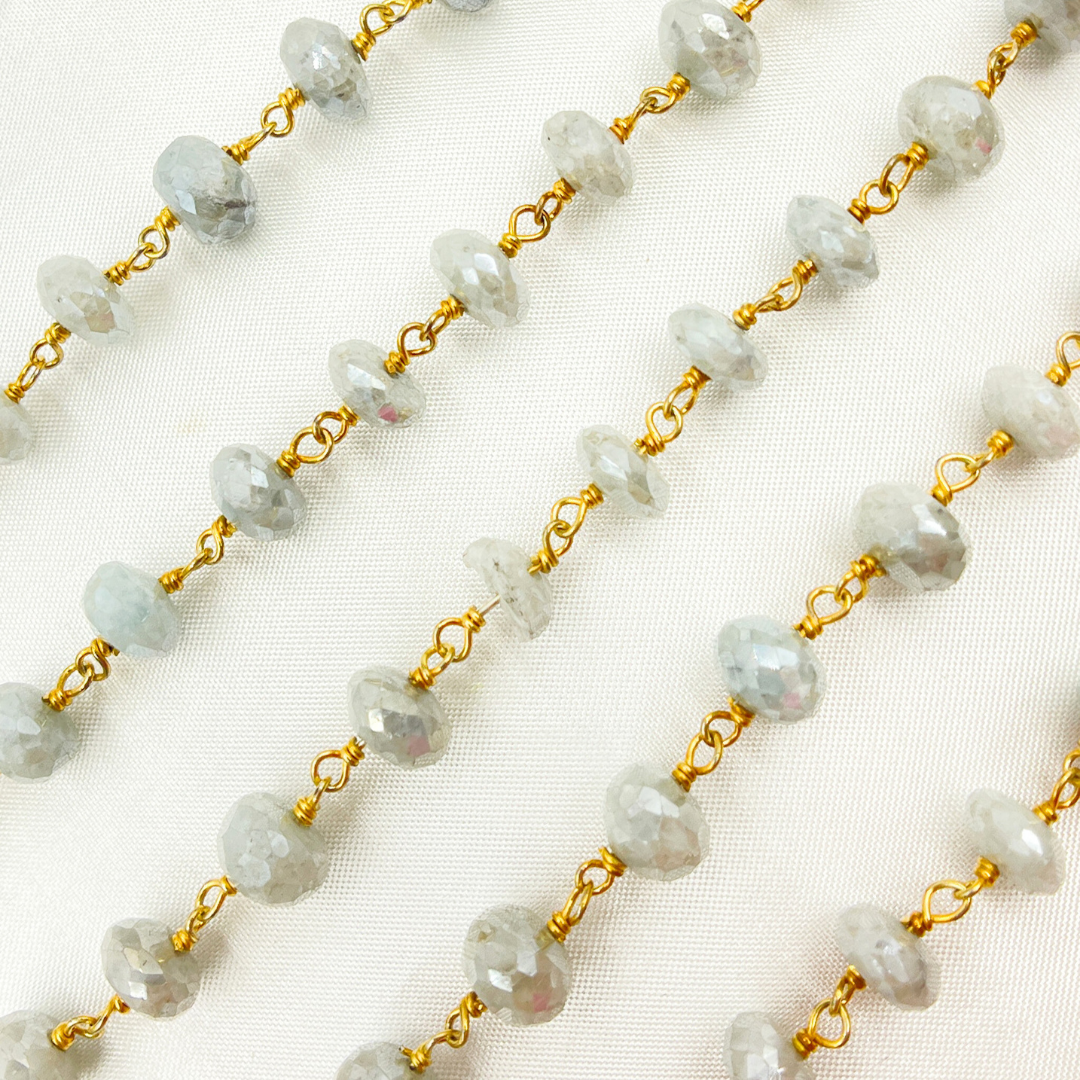 Coated Milky Aquamarine Gold Plated Wire Chain. AQU17