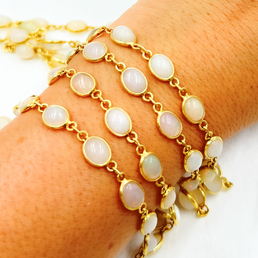 Ethiopian Opal Oval Shape Bezel Gold Plated Wire Chain.
