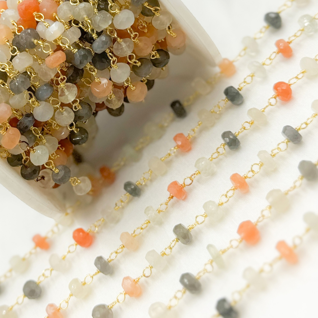 Multi Moonstone Gold Plated 925 Sterling Silver Wire Chain.