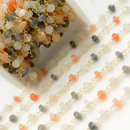 Multi Moonstone Gold Plated 925 Sterling Silver Wire Chain.