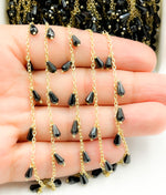 Load image into Gallery viewer, Black Spinel Drop Dangle Gold Plated Wire Chain. BSP37
