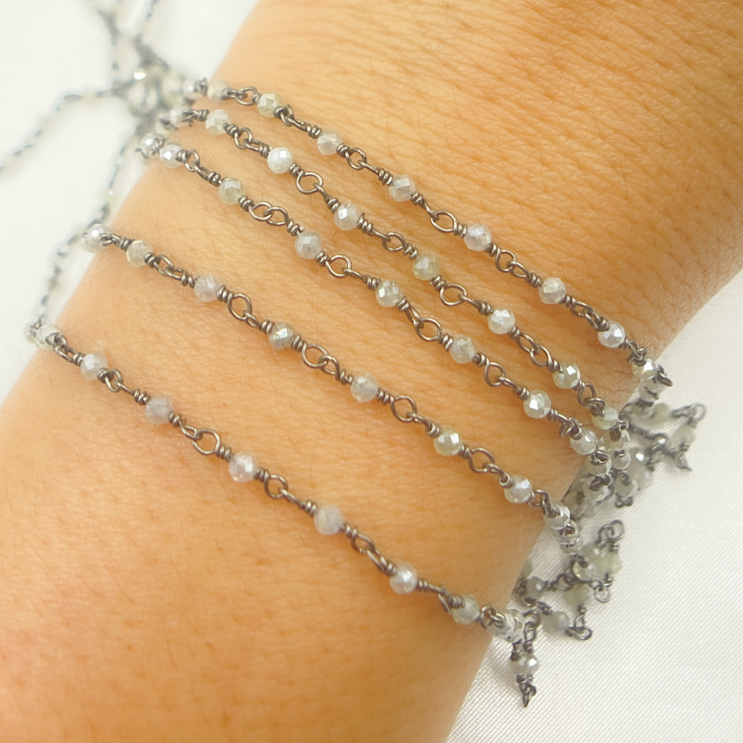 Coated Prehnite Oxidized 925 Sterling Silver Wire Chain