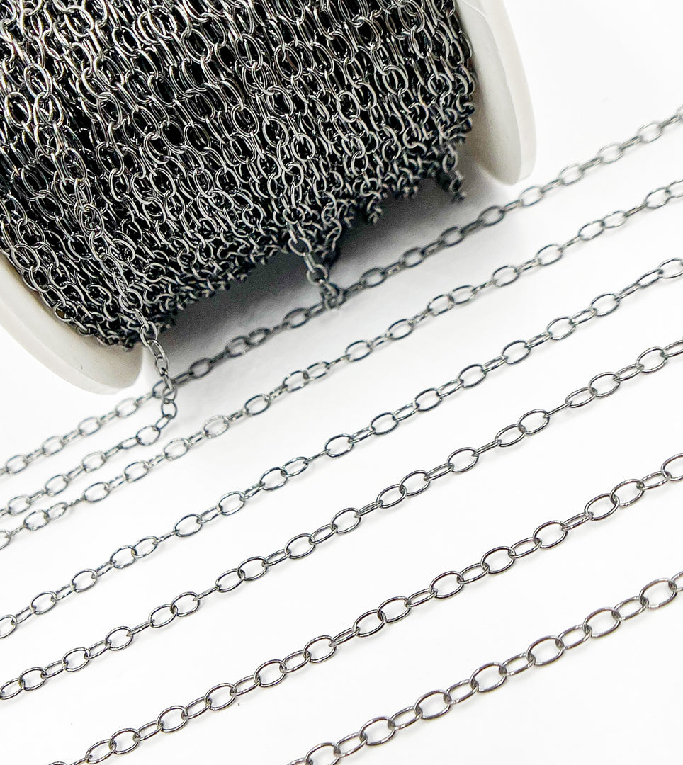 Black Rhodium 925 Sterling Silver Cable 4x3 mm Link Chain. BR7