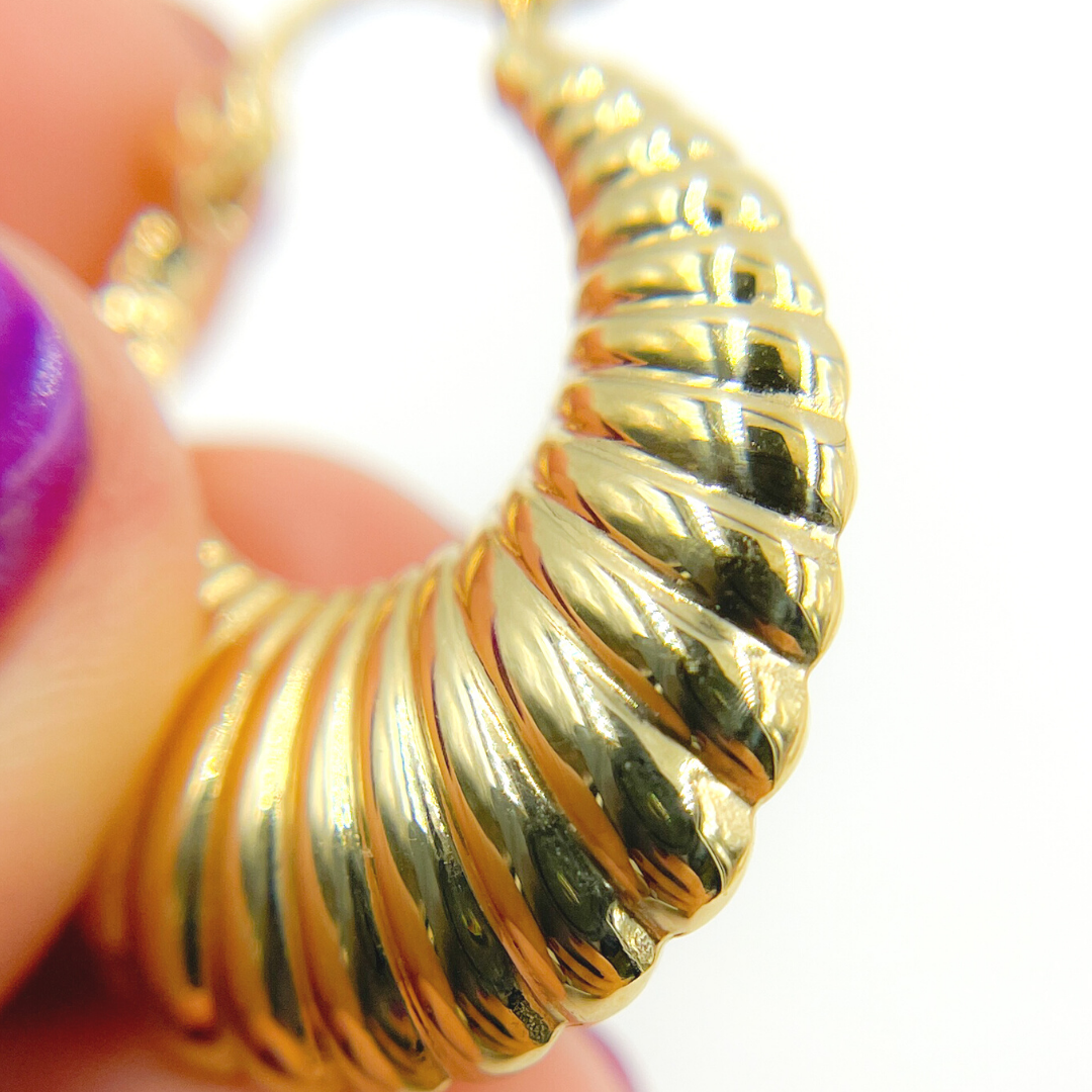 14K Solid Gold Chunky Croissant Hoop