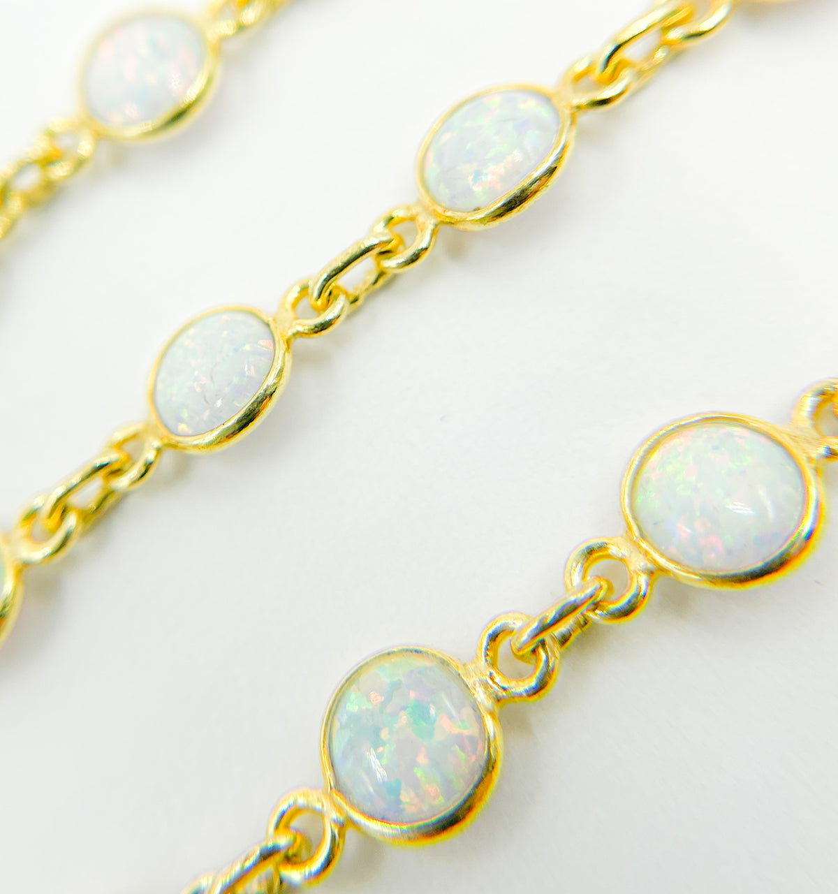 Opalite Round Shape Bezel Gold Plated Wire Chain