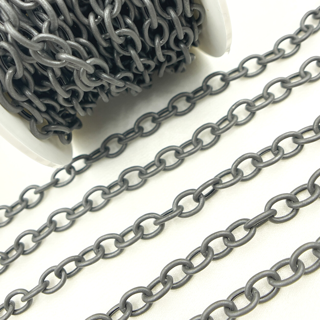Black Rhodium Matt Sterling Silver Smooth Cable Link Chain