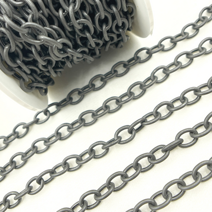 Black Rhodium Matt Sterling Silver Smooth Cable Link Chain