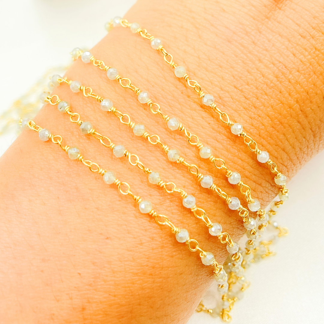 Coated Prehnite Gold Plated Wire Chain