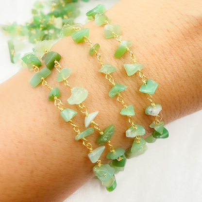 Chrysoprase Organic Shape Gold Plated Wire Chain